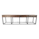 Console in old wood and metal base with 4 drawers