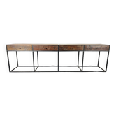 Console in old wood and metal base with 4 drawers
