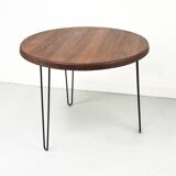 Table à manger ronde en teck avec pieds en acier, 1986