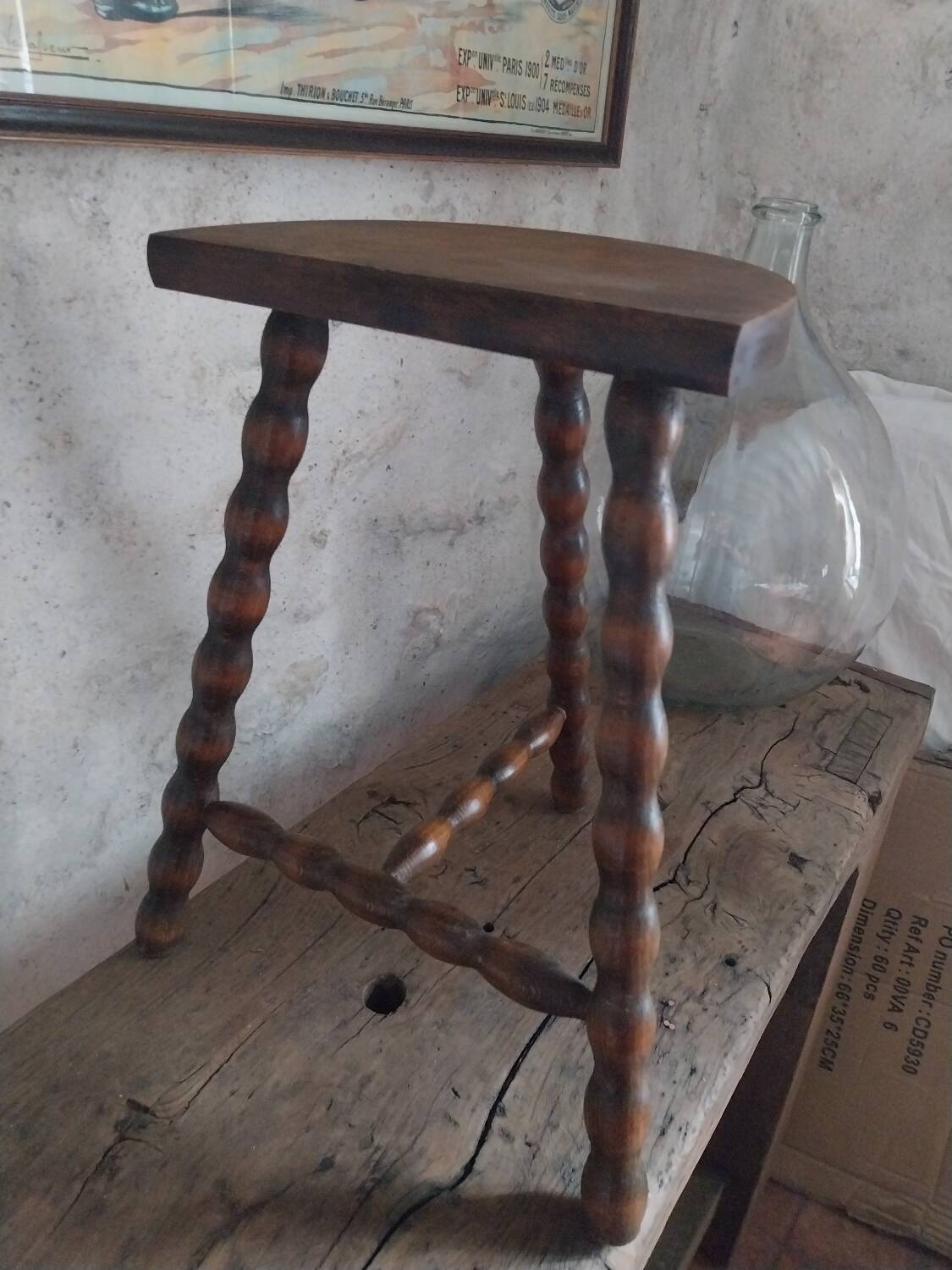 Tripod stool with turned legs