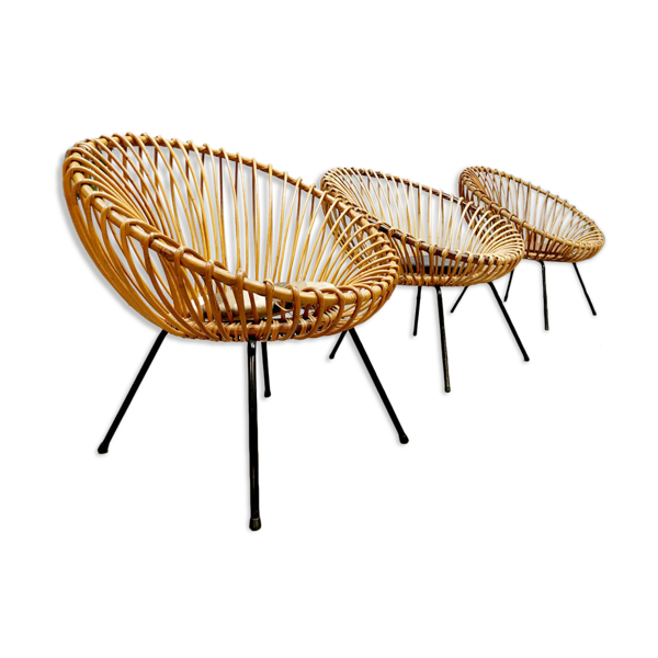 Set of 3 vintage design rattan easy chairs | Selency
