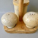 Salt, pepper and mustard set, sandstone from Marais France