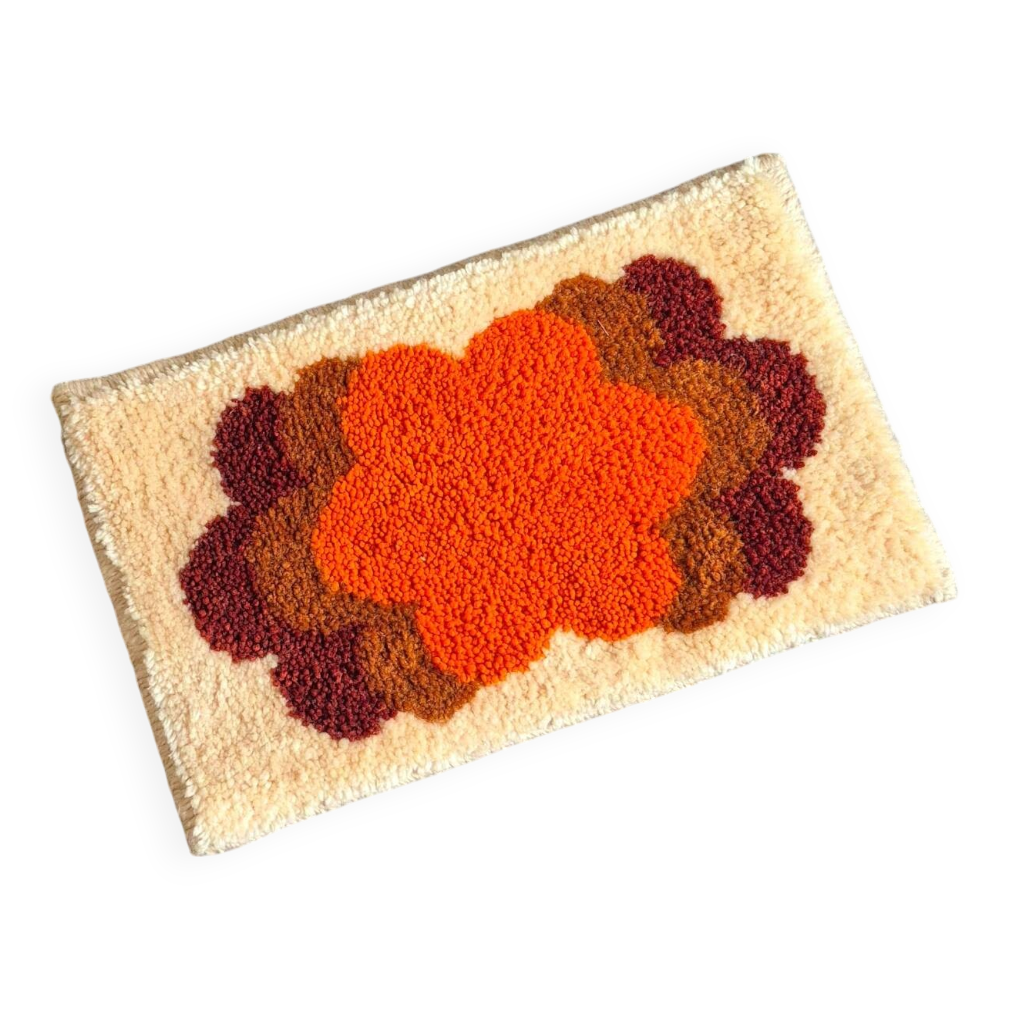 Vintage orange floral wool rug