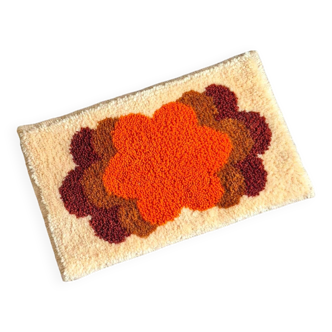 Tapis laine fleurs orange vintage