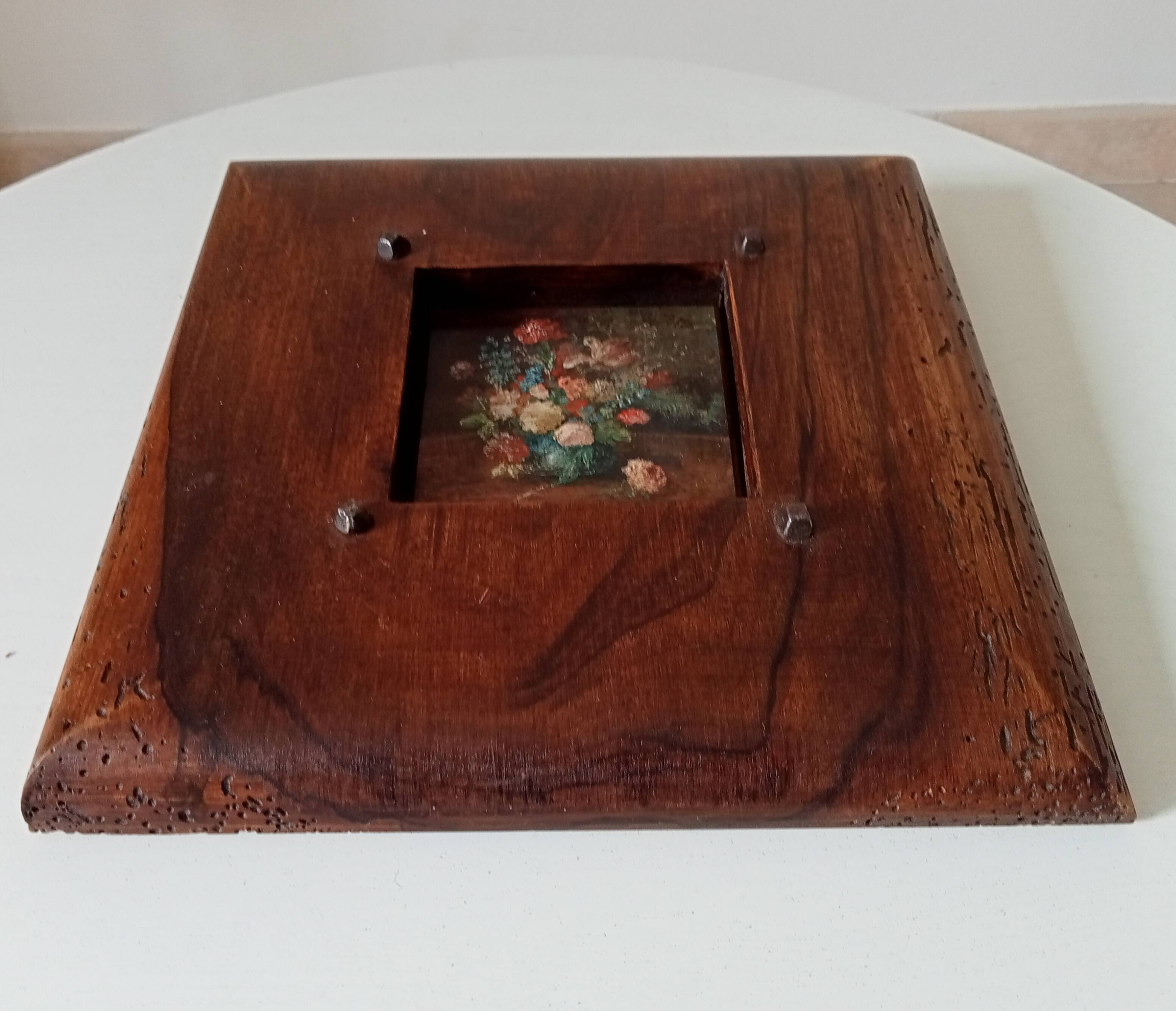 Tableau miniature vintage nature morte huile sur planche