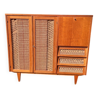 Armoire en bois et rotin vintage