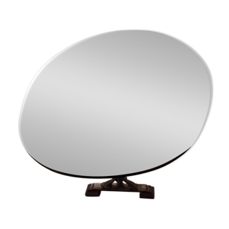 Large antique dining table in wrought iron and smoked glass,