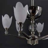 Lustre chromé Art Deco Moderniste à 6 branches, France, circa 1930