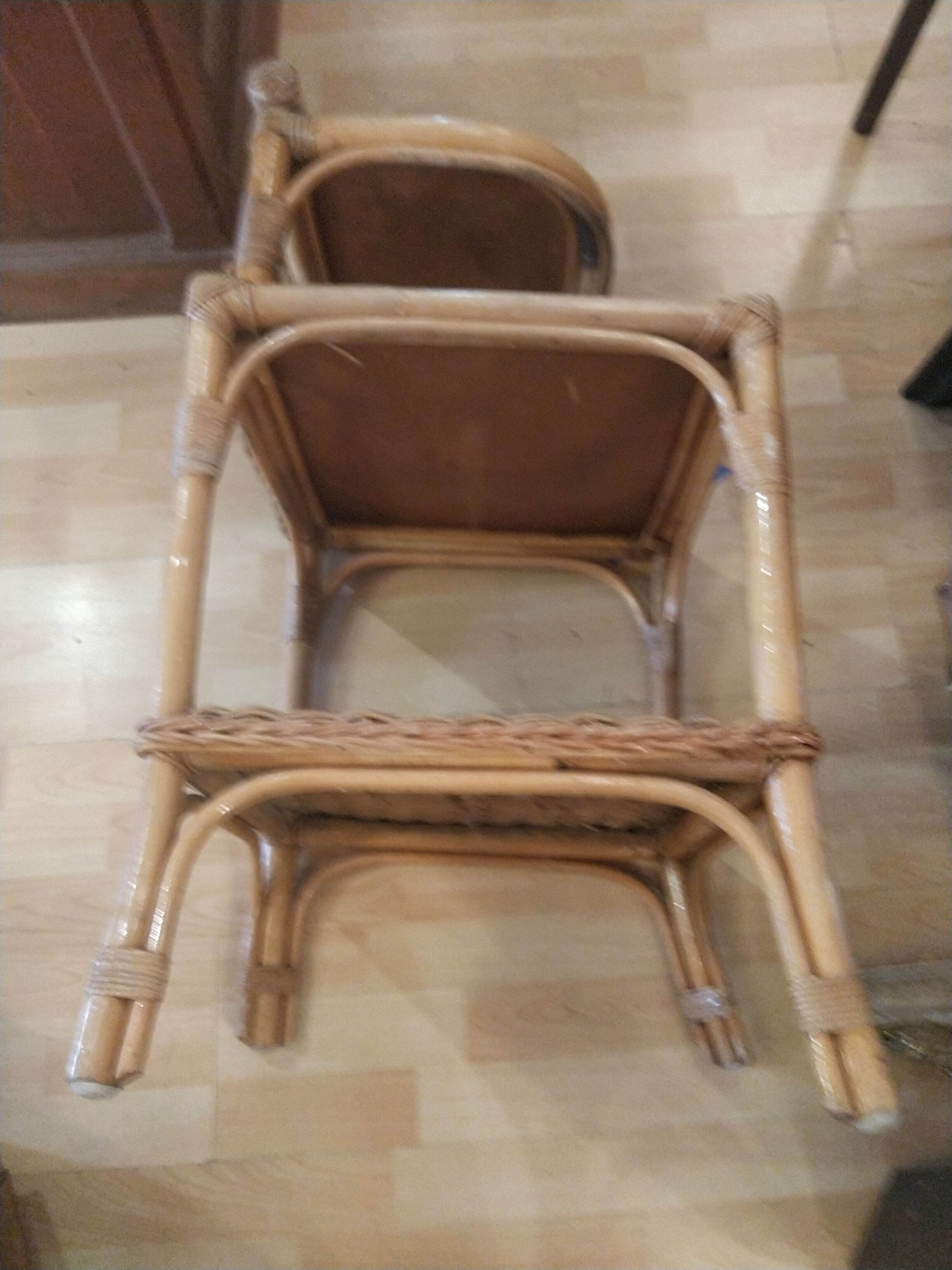 Corner shelf in bamboo and rattan, circa 1975
