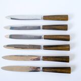 set of 6 brown horn knives 1970