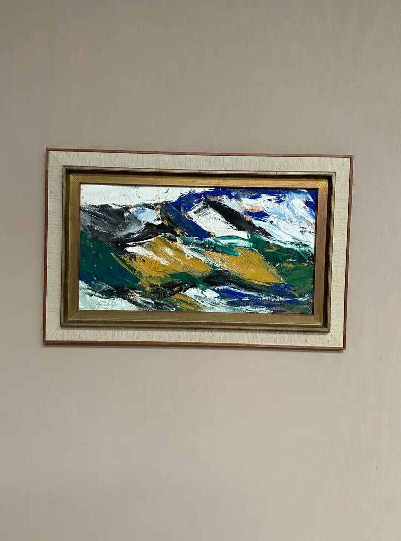 Original Swedish Oil on Cardboard – "Mountains" by Svendolf Carlsson – Signed – Vintage and Framed – 70 × 45 cm (27.6" × 17.7")