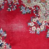 Antique 1920s Persian Kerman rug, floral medallion, red field, 267cm x 364cm