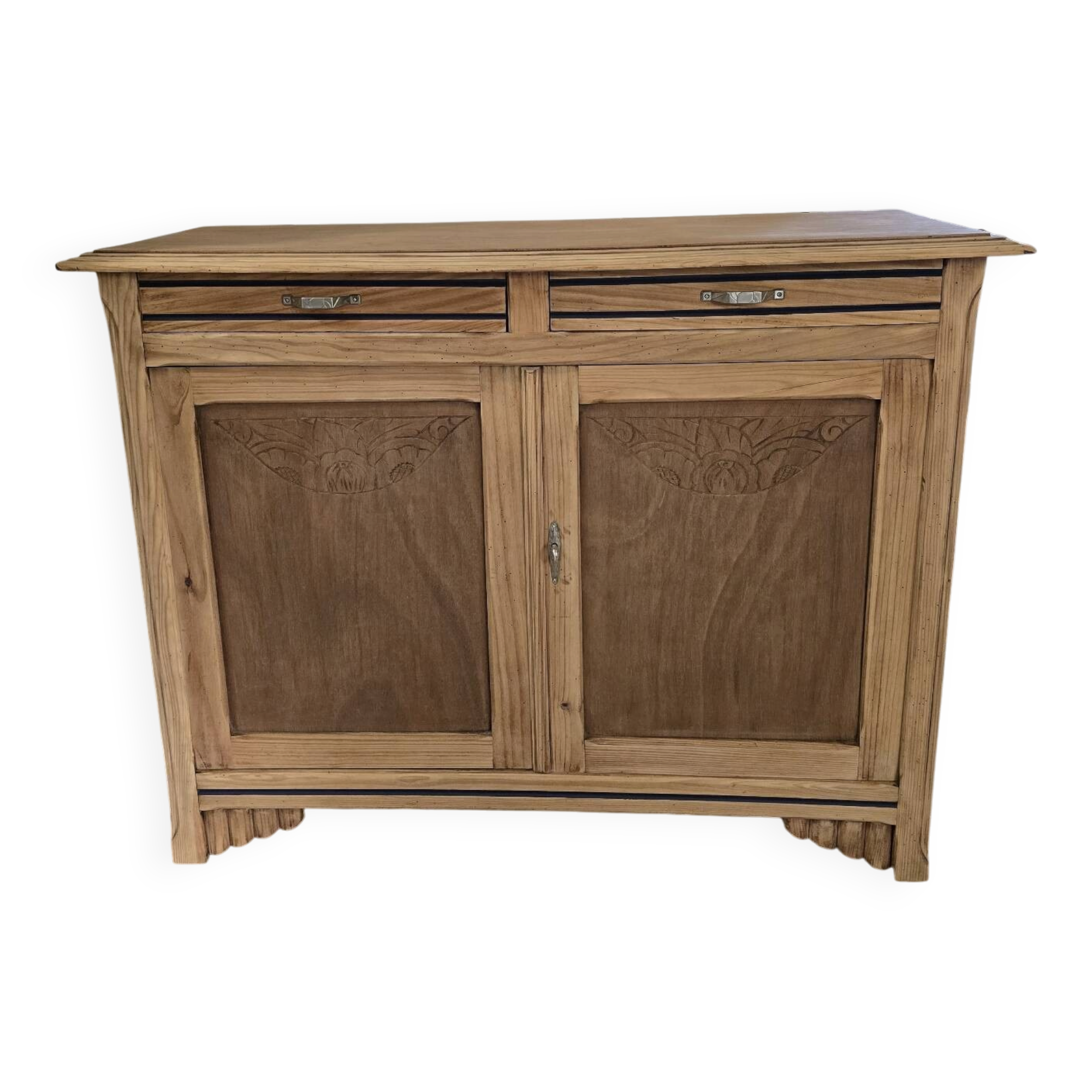 Buffet in Art Deco style, restored solid raw wood.