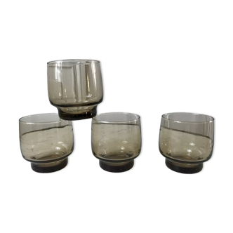 Set of 4 glasses in smoked glass 70s