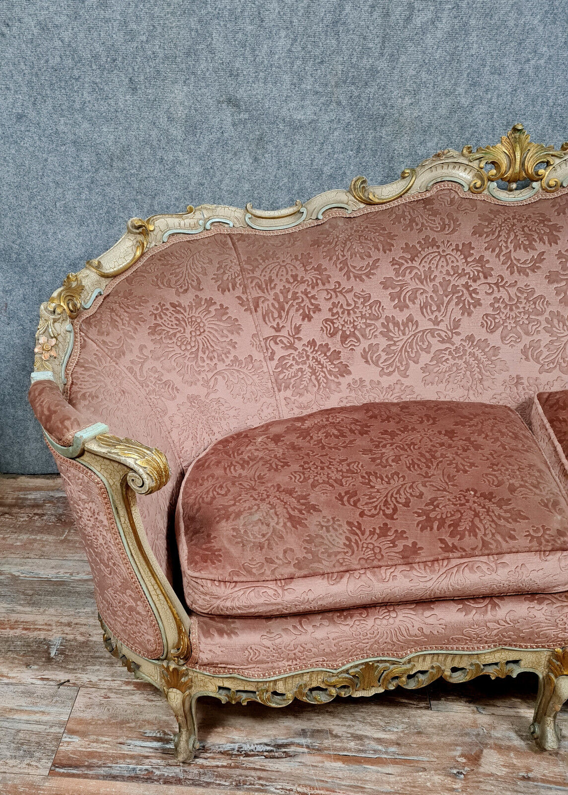 Banquette basket Louis XV Venetian lacquered and gilded wood circa 1900