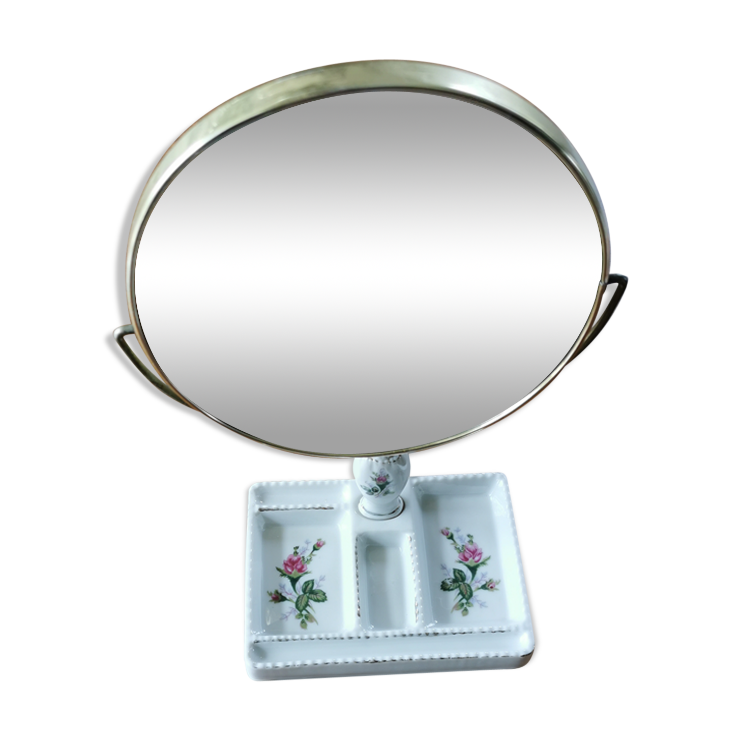 Table mirror with porcelain base for jewelry