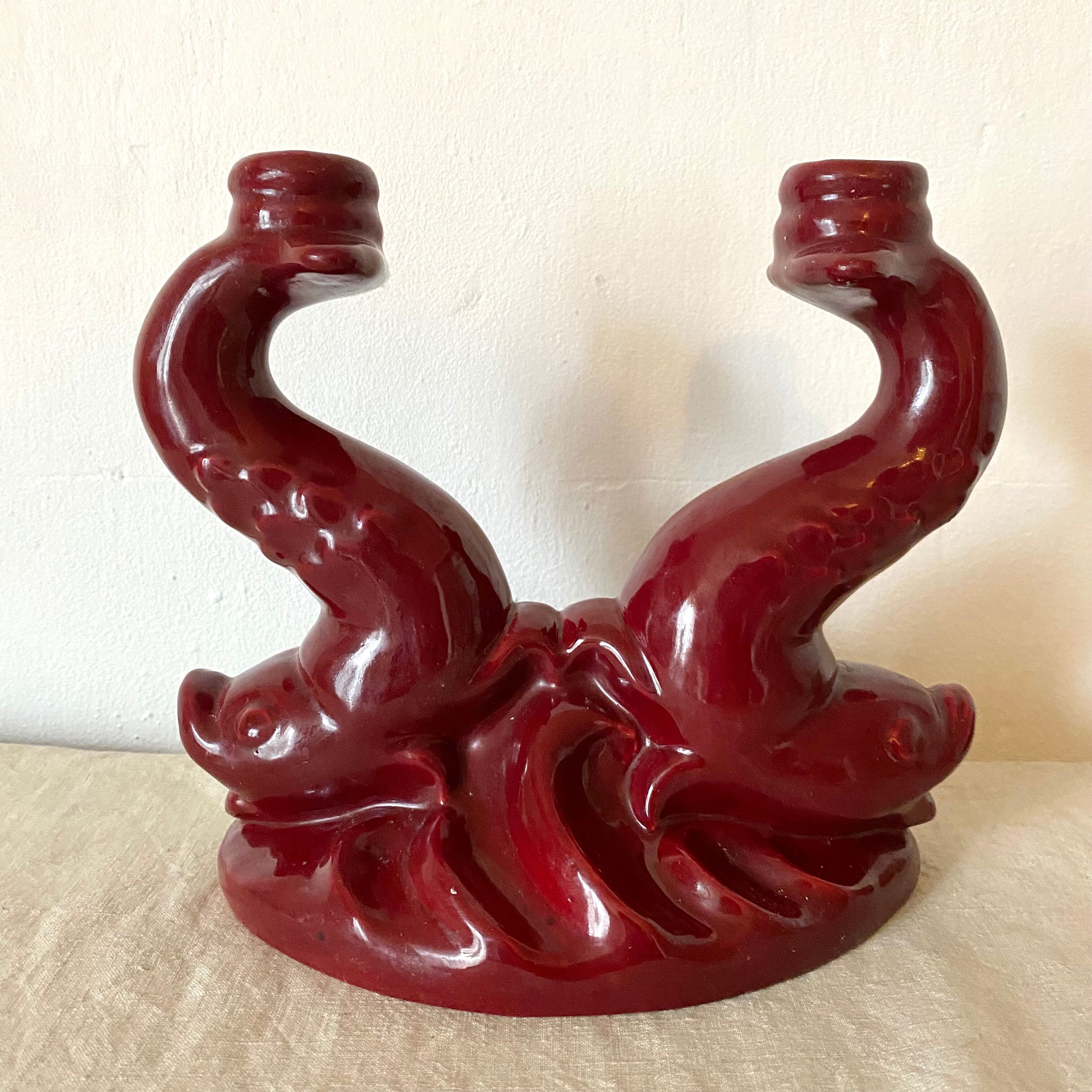 Red ceramic zoomorphic candle holder