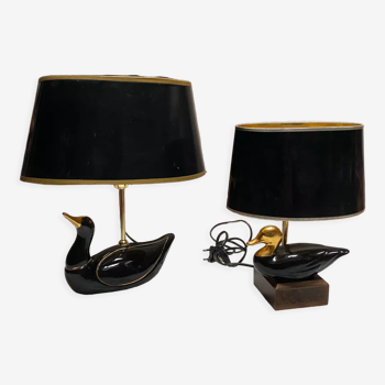 Lampes vintage canard noir et or