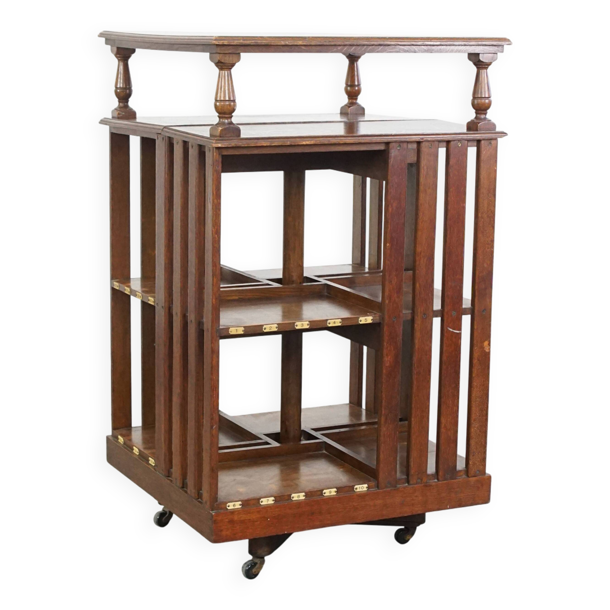 Large Antique English Oak Library Book Carousel