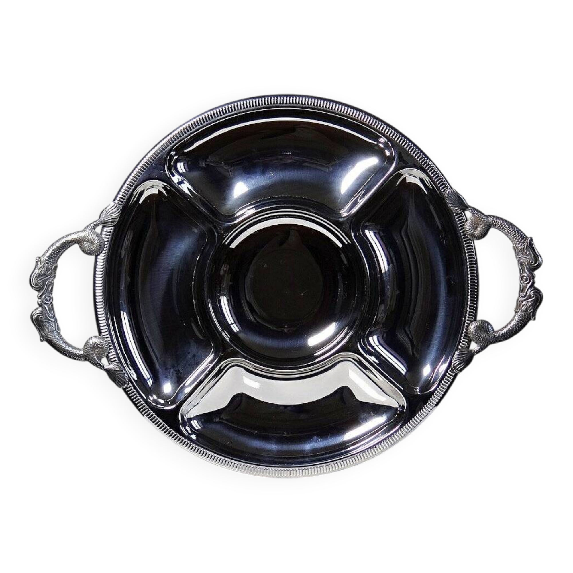 Large serving platter for hors d'oeuvres Jean Couzon in 18/10 stainless steel, 5 compartments.