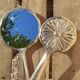 Vintage hand mirror set and silver metal brush