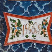 Antique hand-painted Baroque chest folk art cabinet dated solid wood Central Europe, 1865