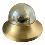 Vintage  Midcentury wall ceiling light in  Brass amber colored glass