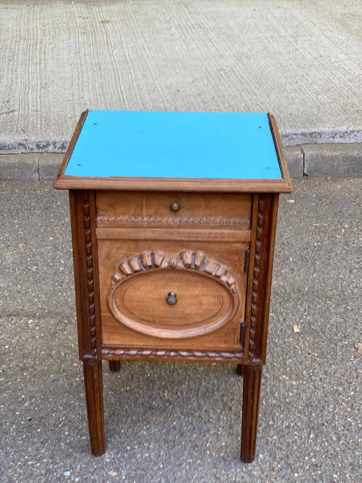 Louis XVI Napoléon III bedside table in carved solid wood from the 19th century.