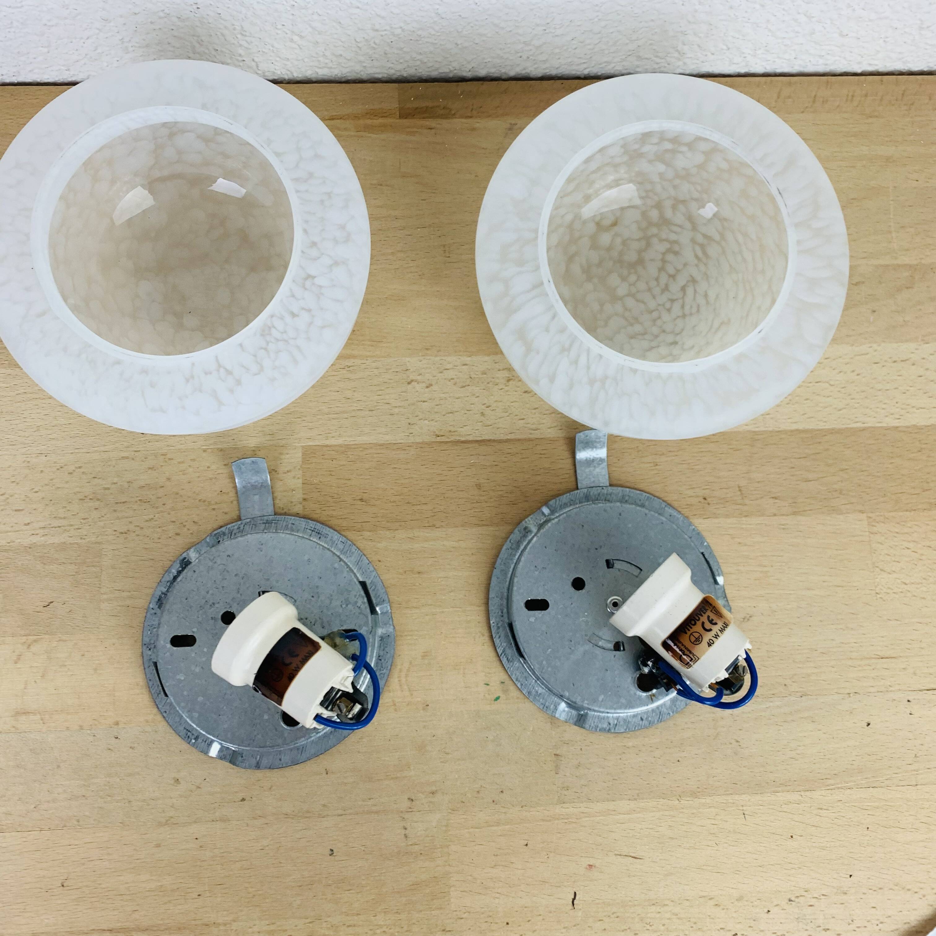 Pair of speckled glass wall lights from Vianne Domec half sphere