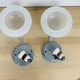Pair of speckled glass wall lights from Vianne Domec half sphere