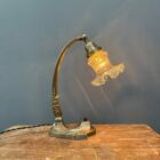 French art nouveau table lamp with transparent glass shade