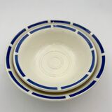 Two vintage cups in white earthenware, blue ledé 1950