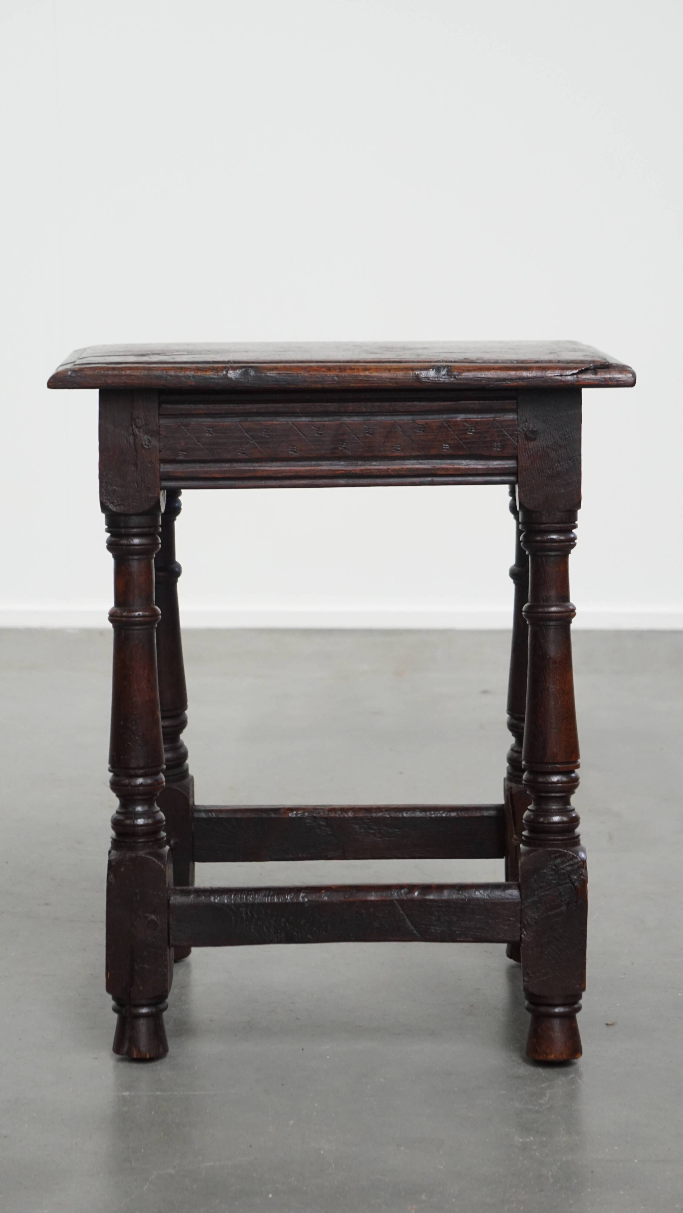 Antique English Oak Joint Stool / Stool from the 17th Century