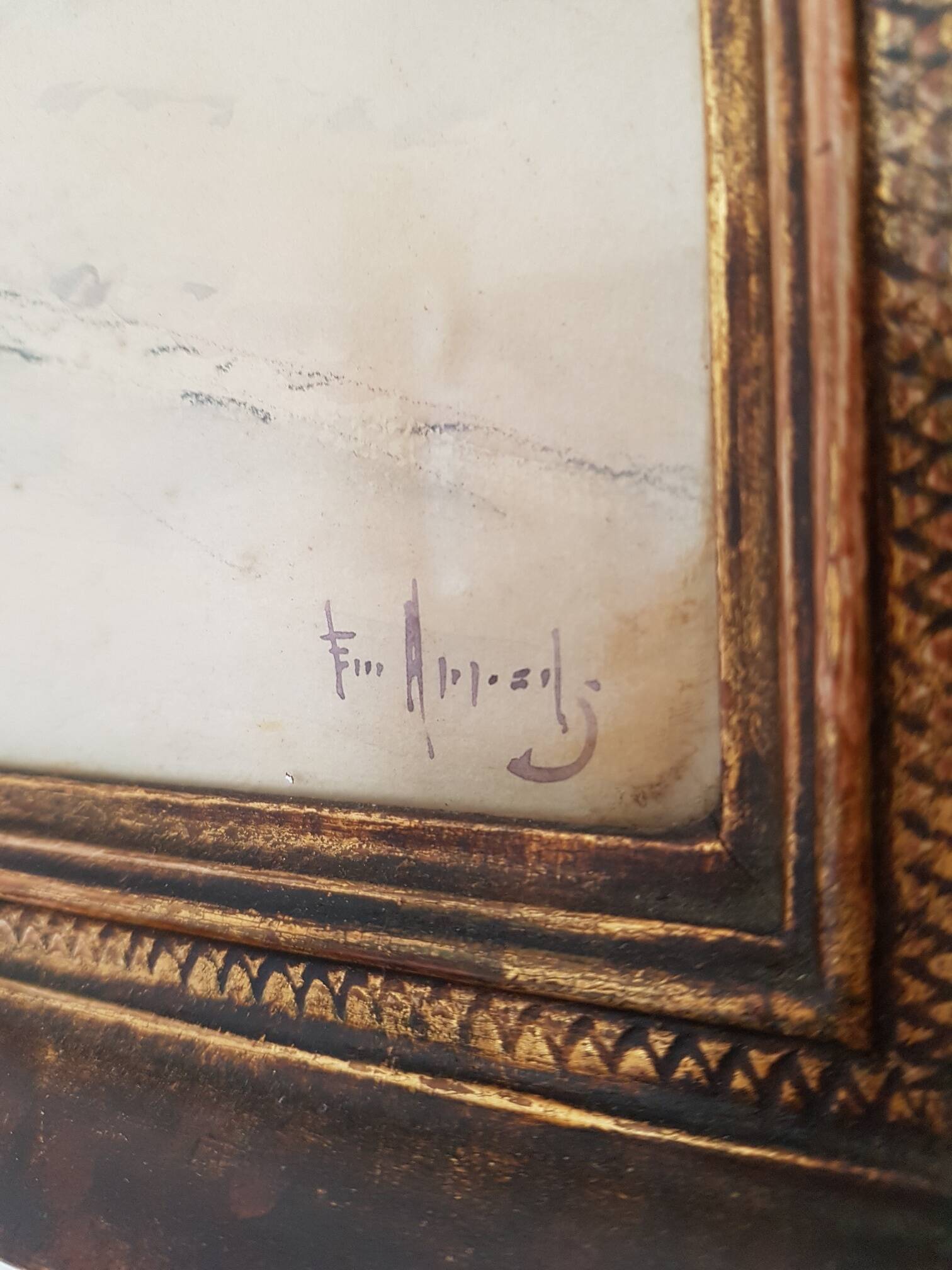 Old watercolor painting "Fortified entrance to Marvejols"