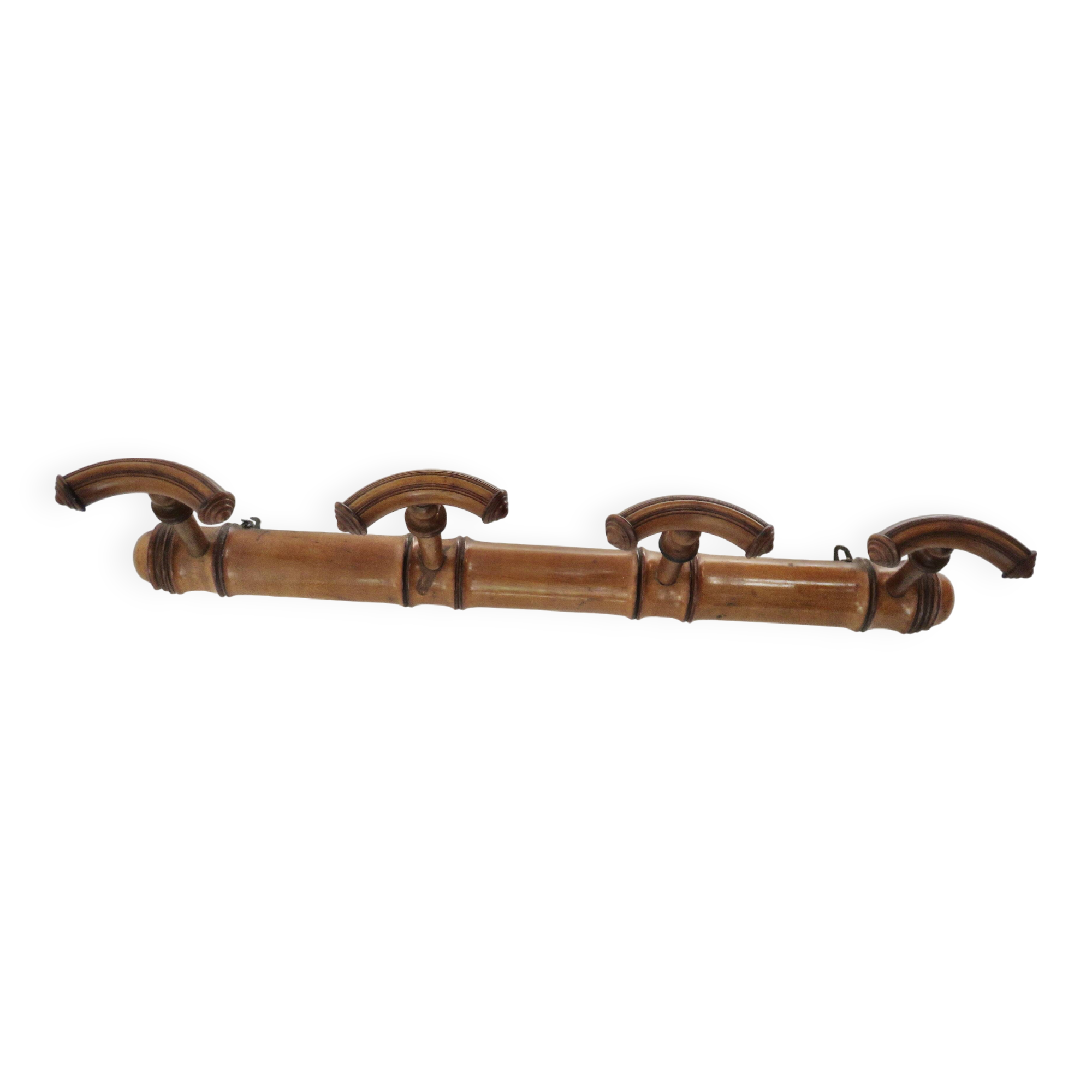 Grand porte manteau mural en bois tourné, années 30 40
