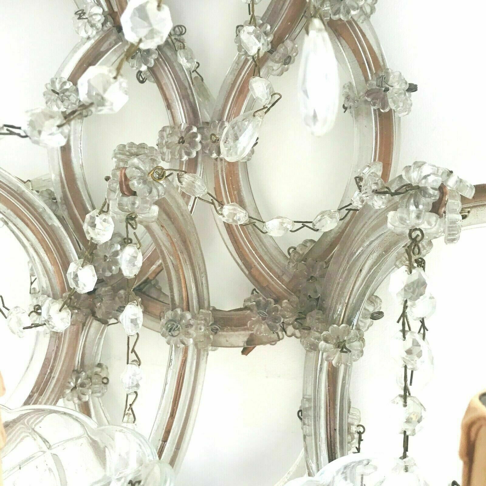 Pair of appliques Marie Thérèse Brass frame and glass and tassels 20th century