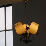 Mid-century glass and brass chandelier, model 501-3 by Stockmann, Finland, 1940s.