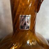 Ancienne Carafe CF Verre Soufflé Orange Ambre Vintage #B842