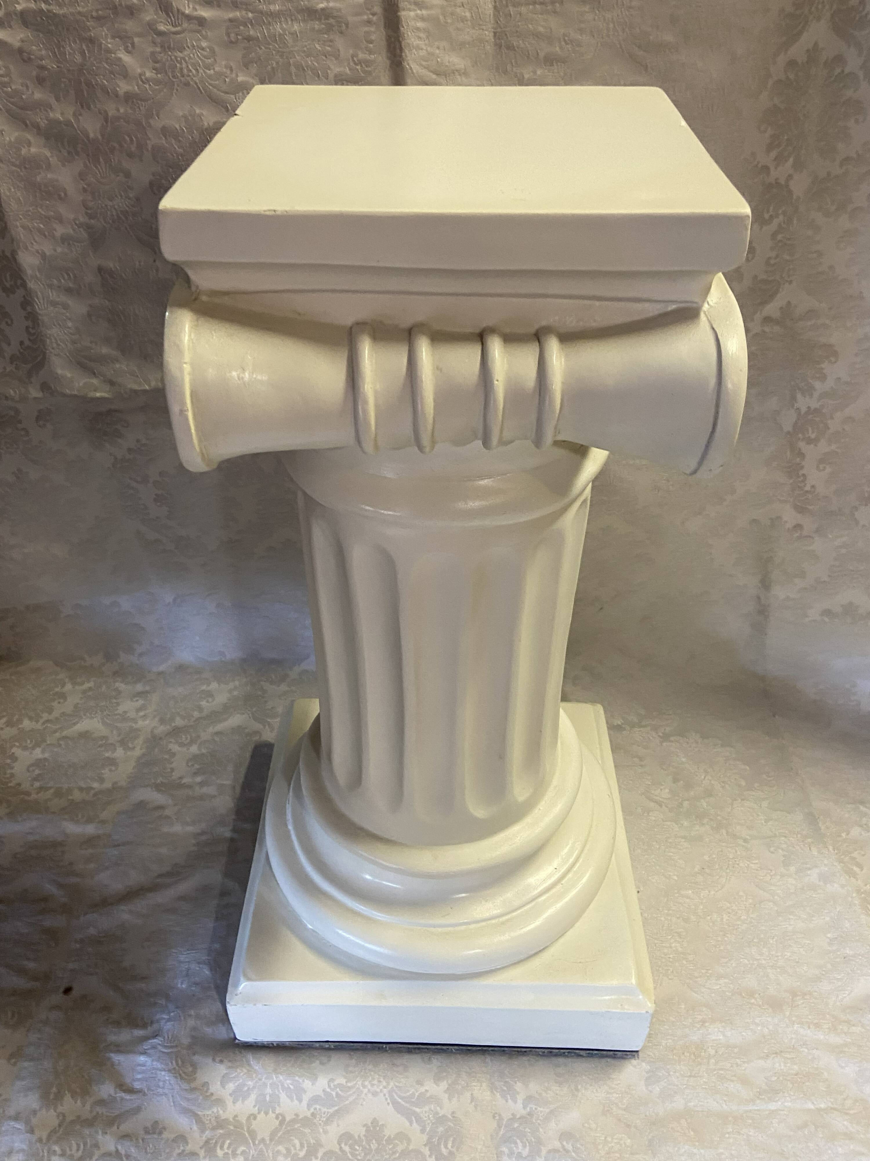 Elegant Pedestal Column in Hardened Plaster with Ionic Volute Capital