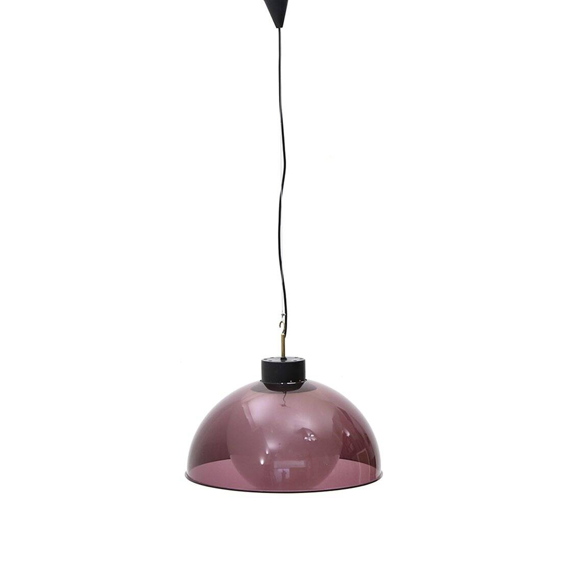 Suspended chandelier in violet methacrylate and glass, 1950s