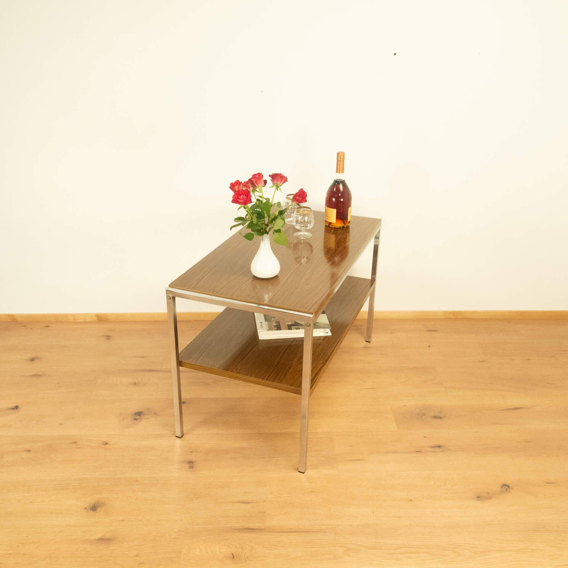 Television shelf, chrome frame with 2 levels, vintage from the 60s