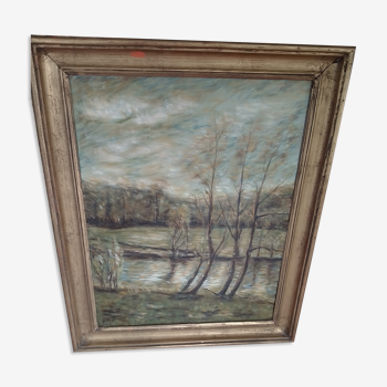 Painting painting wood pond signed B Rothmann