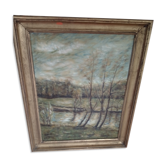 Painting painting wood pond signed B Rothmann