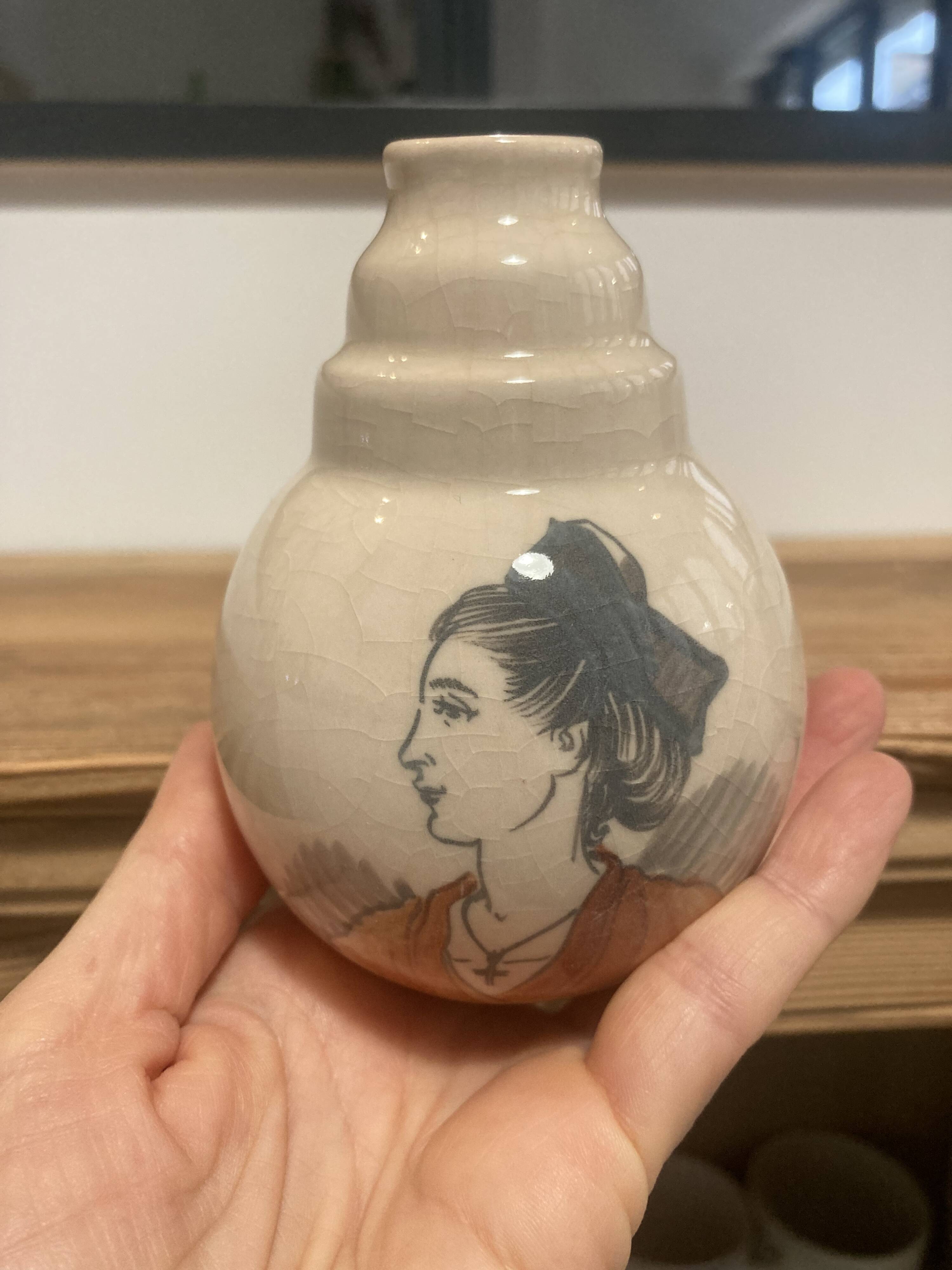 Small cracked ceramic art deco vase signed Cazalas