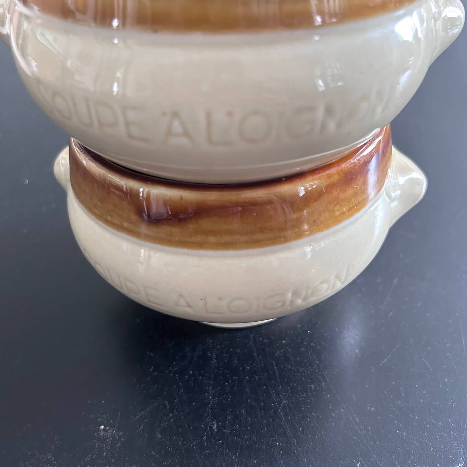 Pair of two-tone soup bowls