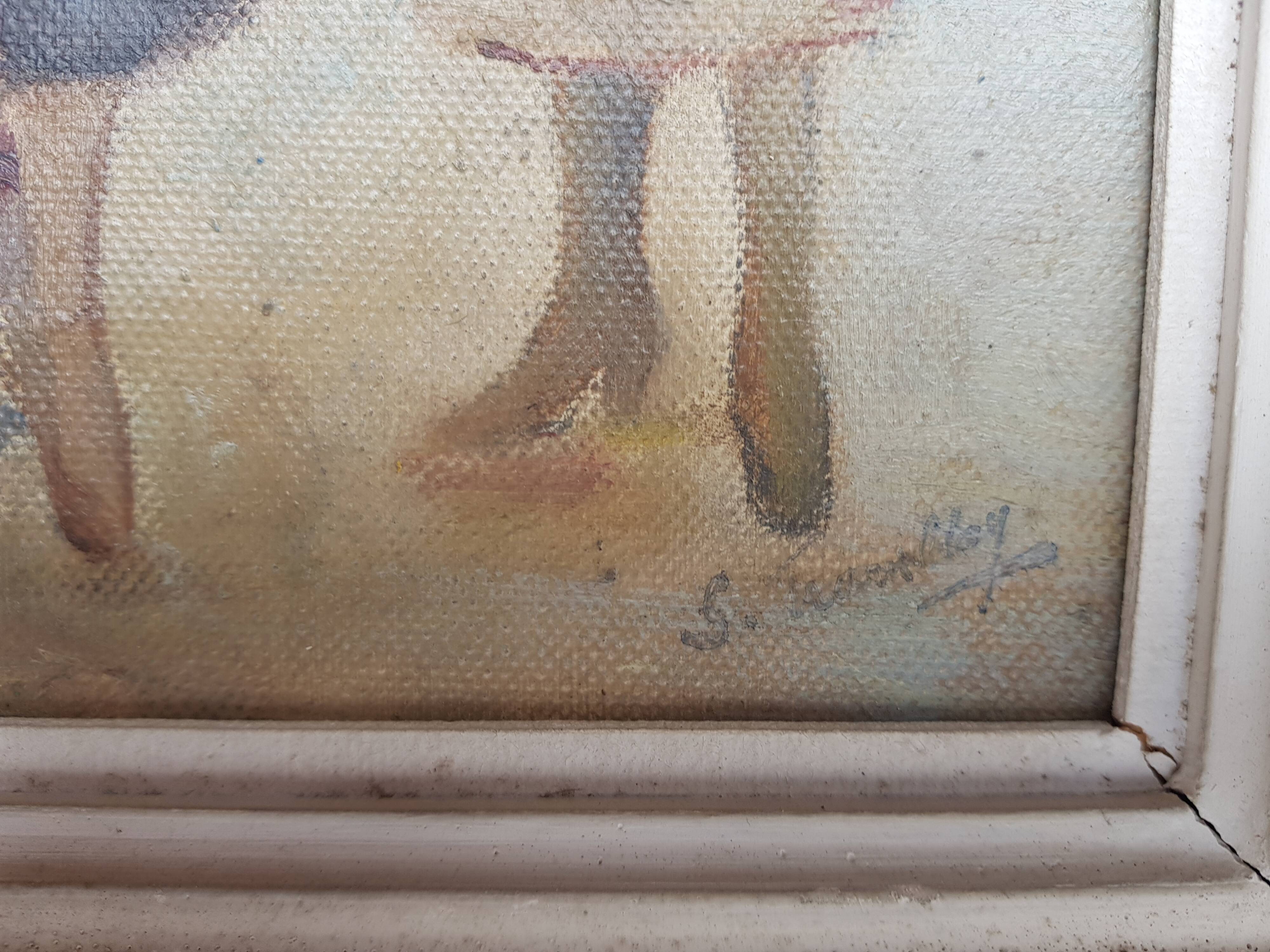 Old oil on panel by S Tramblay 30s