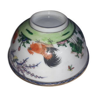 Bol asiatique en faience decor coq