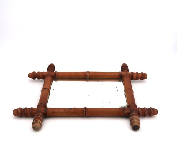 Petit miroir mural en bois tourné façon faux bambou, années 30