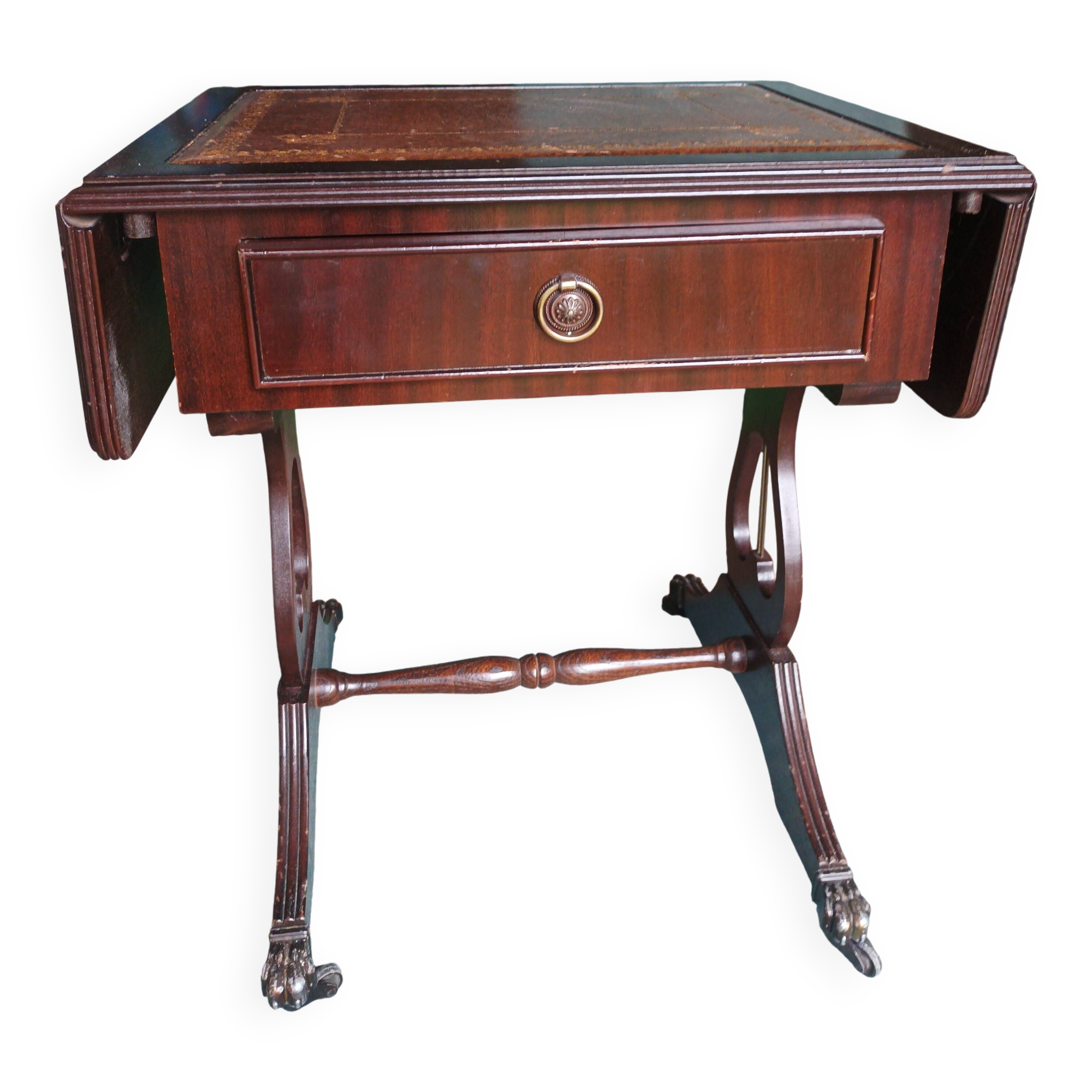 Folding table with a leather top