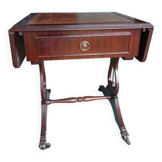 Folding table with a leather top